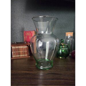 Vintage Mexican Recycled Glass Vase Green Tint Hand Blown 10.75" Pontil Mark